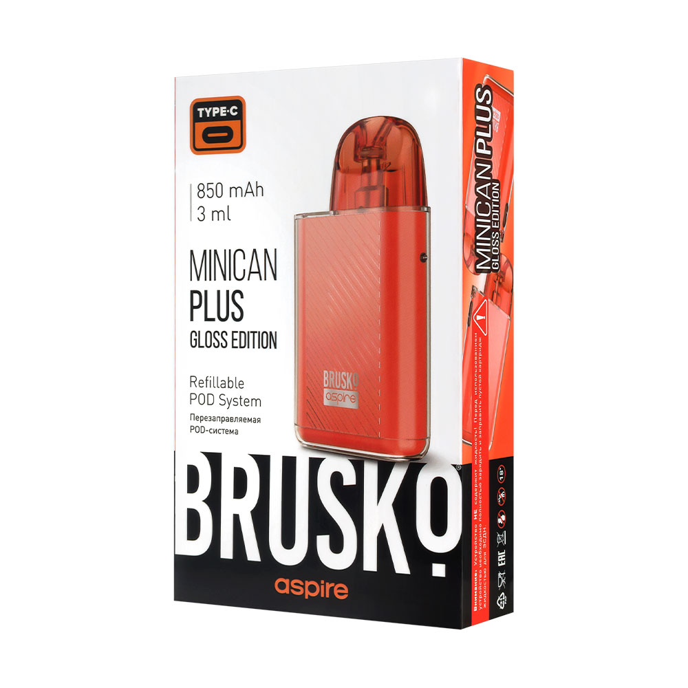 Перезаправляемая Под-Система Бруско Миникан Плюс Глосс эдишен (Brusko Minican Plus Gloss Edition) 850 mah, Красный