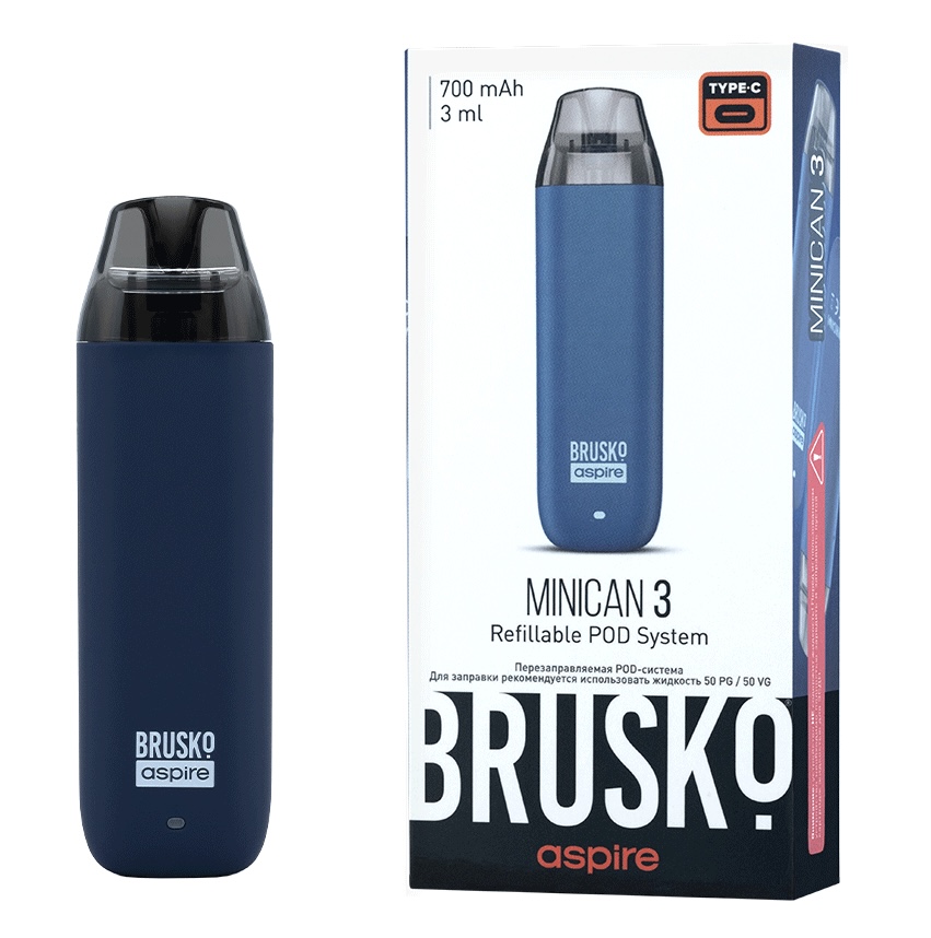 Перезаправляемая Под-Система Бруско Миникан 3 (Brusko Minican 3) 700 mah, Тёмно Синий