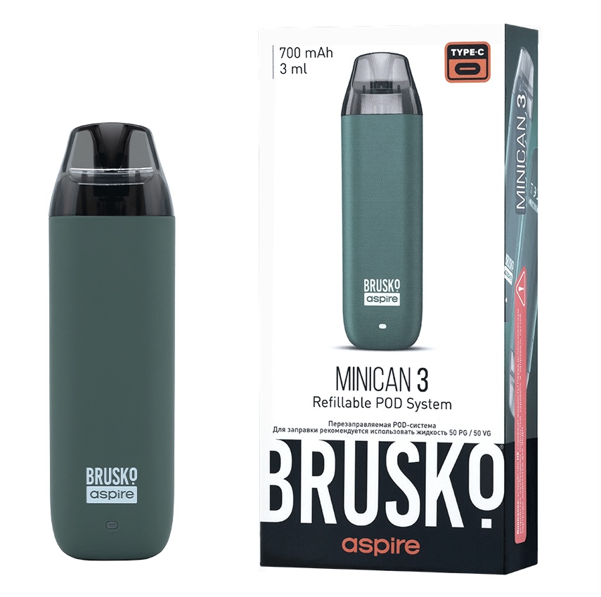 Перезаправляемая Под-Система Бруско Миникан 3 (Brusko Minican 3) 700 mah, Тёмно Зелёный