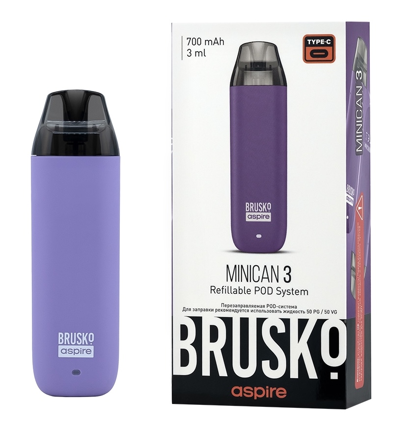 Перезаправляемая Под-Система Бруско Миникан 3 (Brusko Minican 3) 700 mah, Светло Фиолетовый