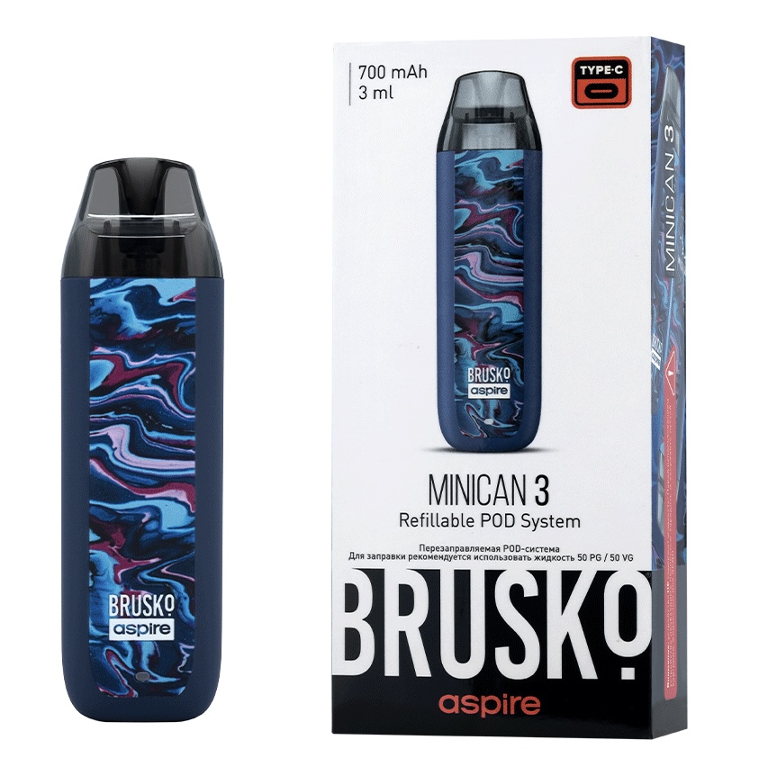 Перезаправляемая Под-Система Бруско Миникан 3 (Brusko Minican 3) 700 mah, Тёмно Синий Флюид