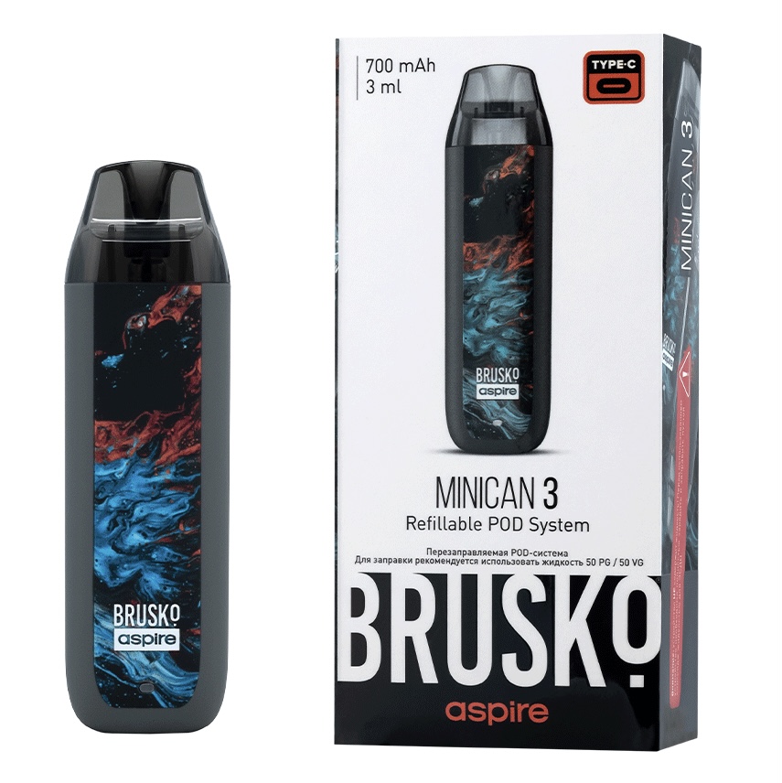 Перезаправляемая Под-Система Бруско Миникан 3 (Brusko Minican 3) 700 mah, Серый Флюид