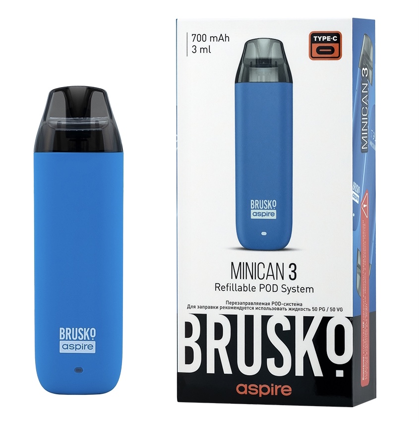 Перезаправляемая Под-Система Бруско Миникан 3 (Brusko Minican 3) 700 mah, Светло Синий